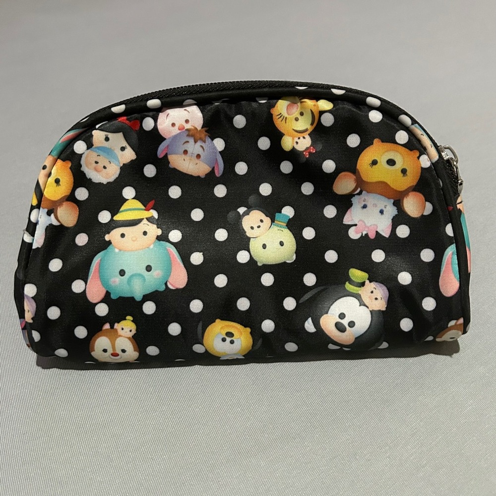 Disney Tsum Tsum London Soho Cosmetic Bag Black Polka Dot Travel Makeup - Picture 2 of 7